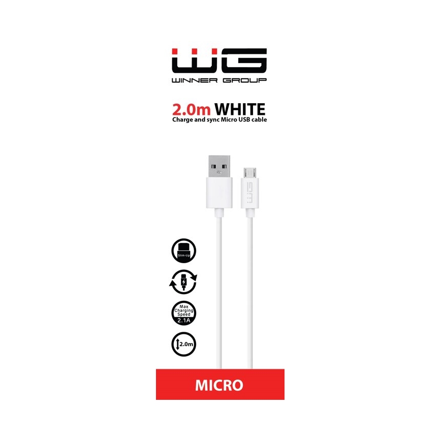Winner Group - USB vads Micro USB / USB-A 2m balta