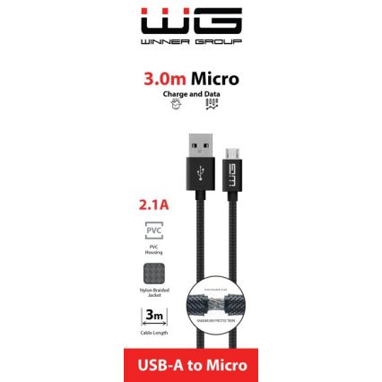 Winner Group - USB vads Micro USB / USB-A 3m melna