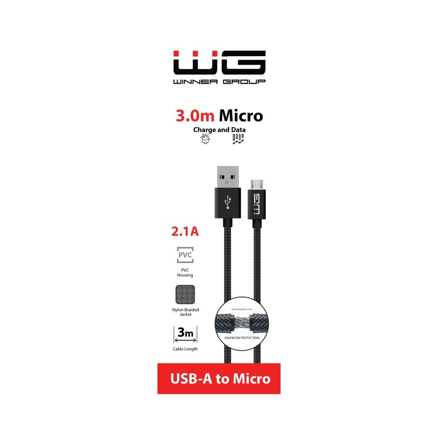 Winner Group - USB vads Micro USB / USB-A 3m melna