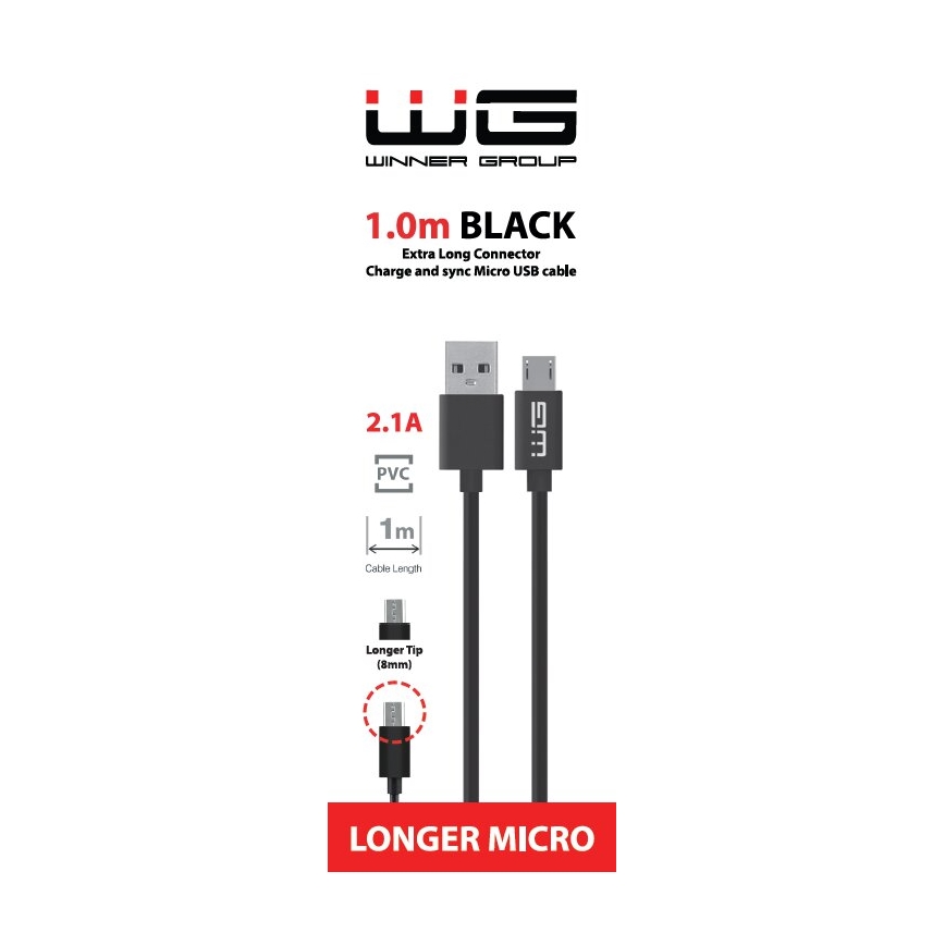 Winner Group - USB vads paplašinājuma Micro USB / USB-A 1m melna