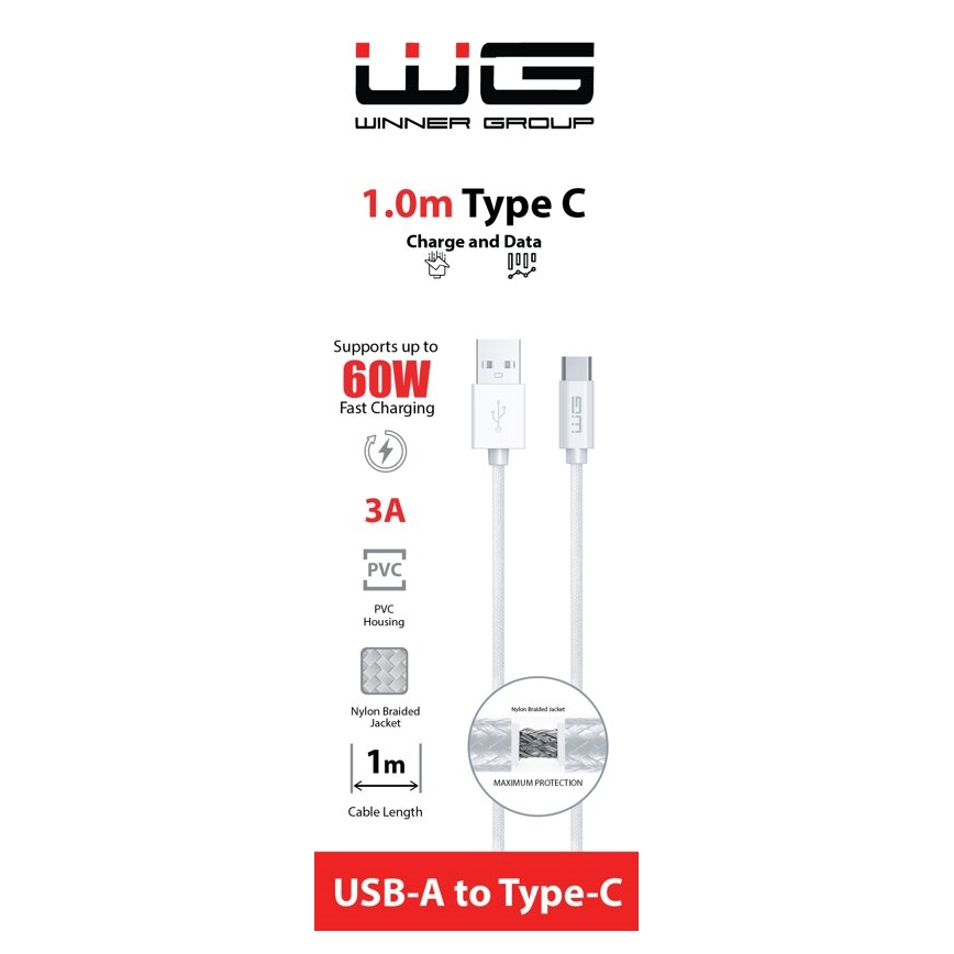 Winner Group - USB vads USB-C / USB-A 1m balta