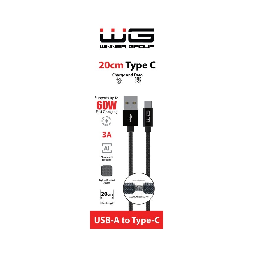 Winner Group - USB vads USB-C / USB-A 20cm melna