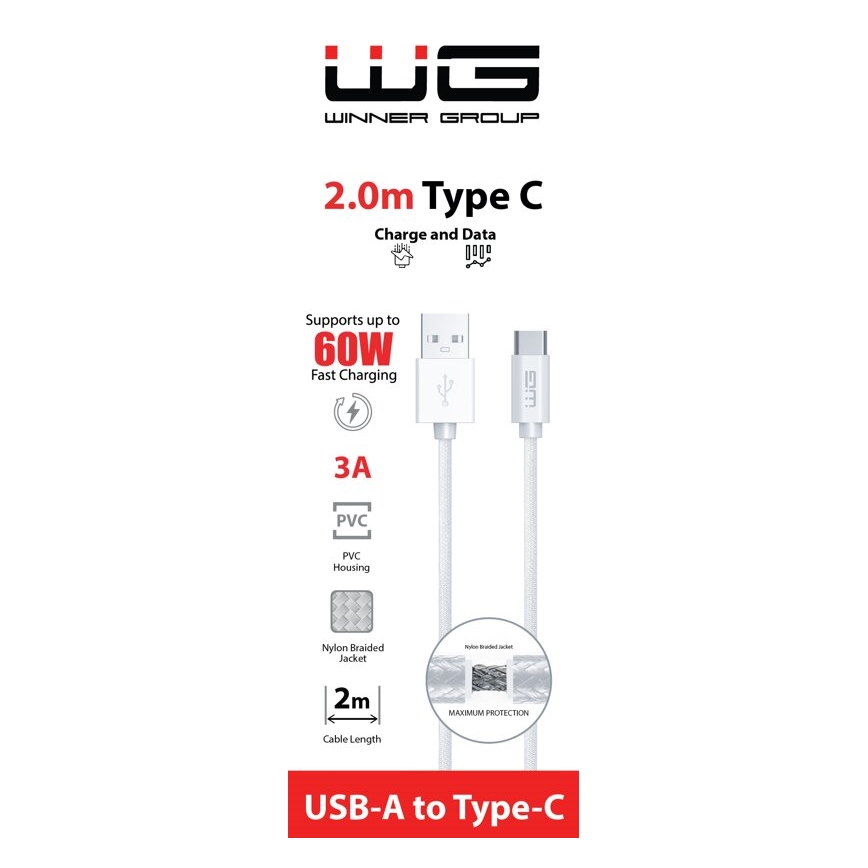 Winner Group - USB vads USB-C / USB-A 2m balta