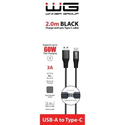 Winner Group - USB vads USB-C / USB-A 2m melna