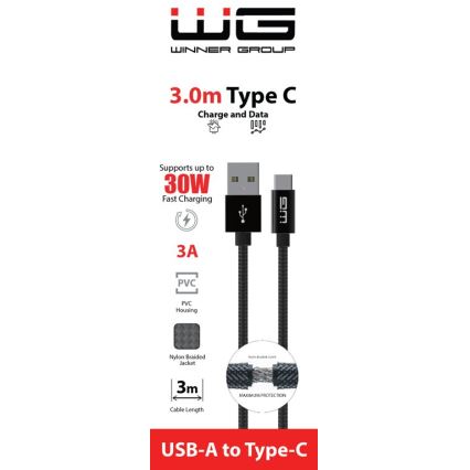 Winner Group - USB vads USB-C / USB-A 3m melna