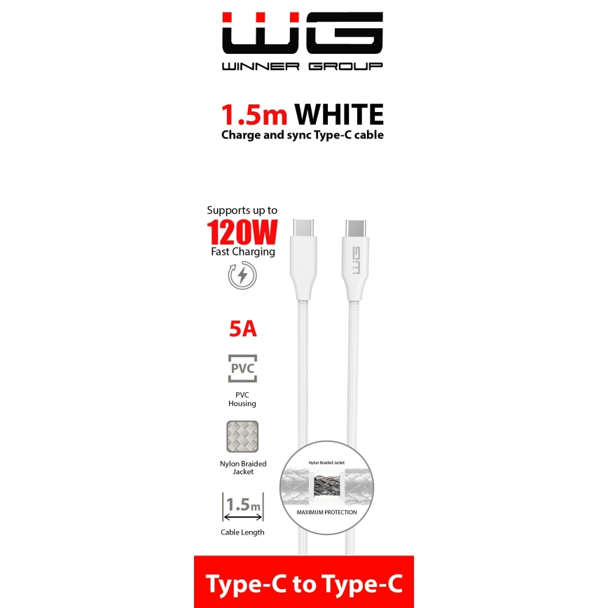 Winner Group - USB vads USB-C / USB-C 120W 1,5m balta