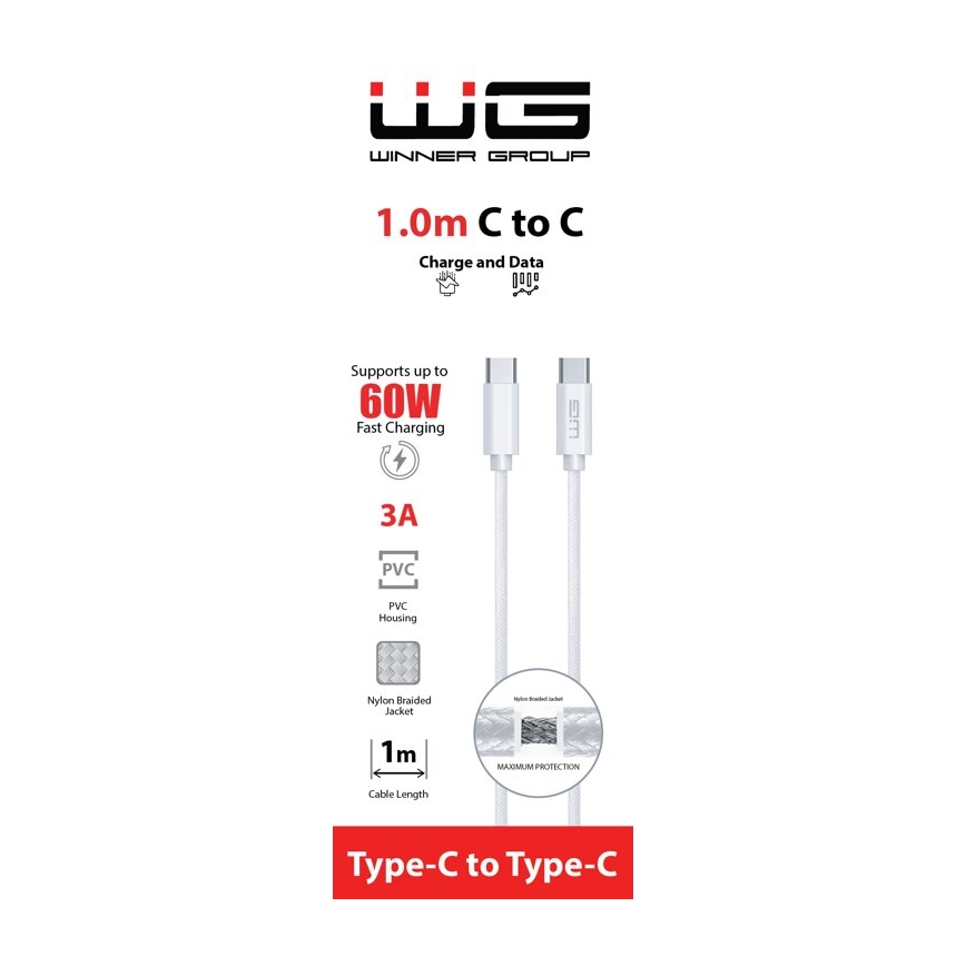 Winner Group - USB vads USB-C / USB-C 1m balta