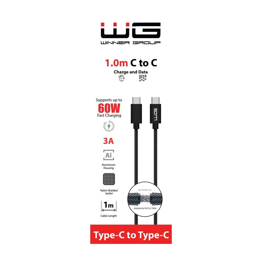 Winner Group - USB vads USB-C / USB-C 1m melna