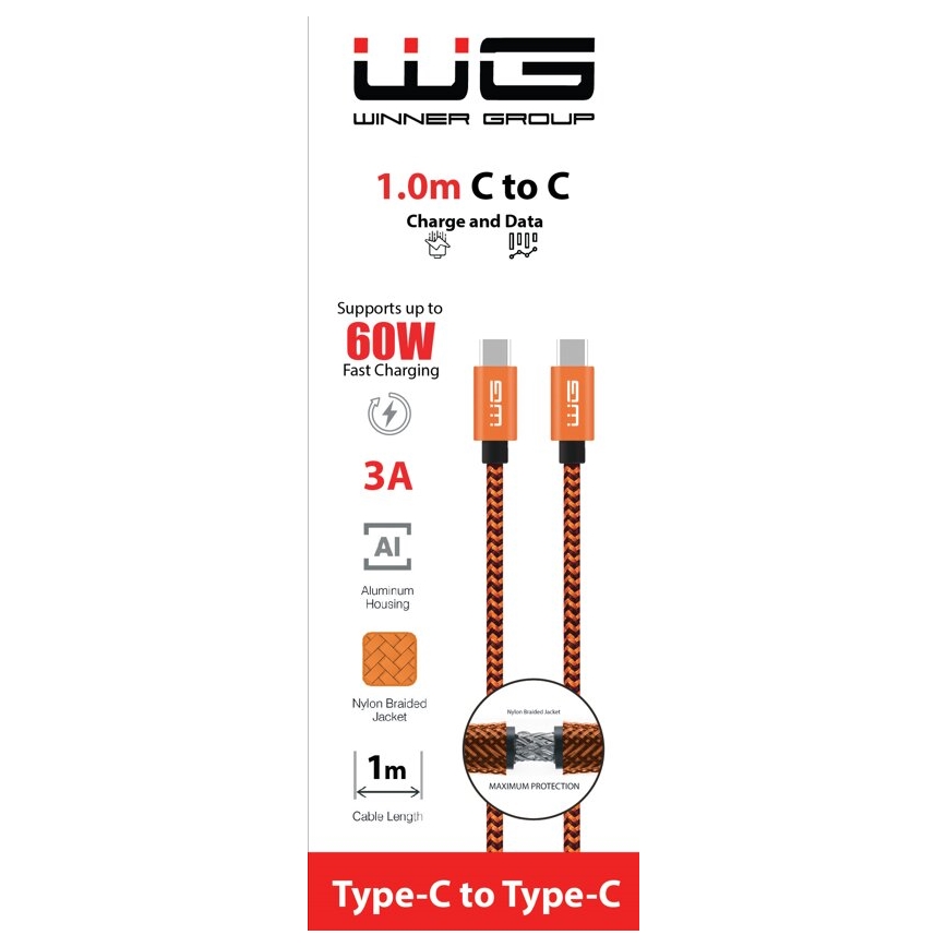Winner Group - USB vads USB-C / USB-C 1m oranža