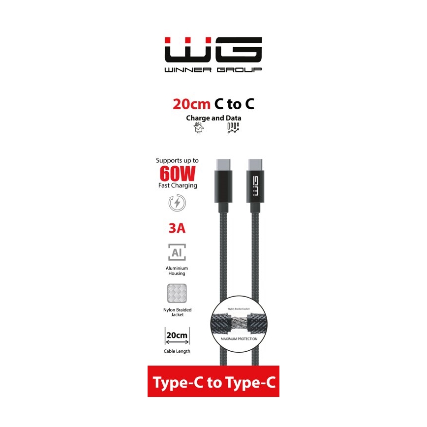 Winner Group - USB vads USB-C / USB-C 20cm melna