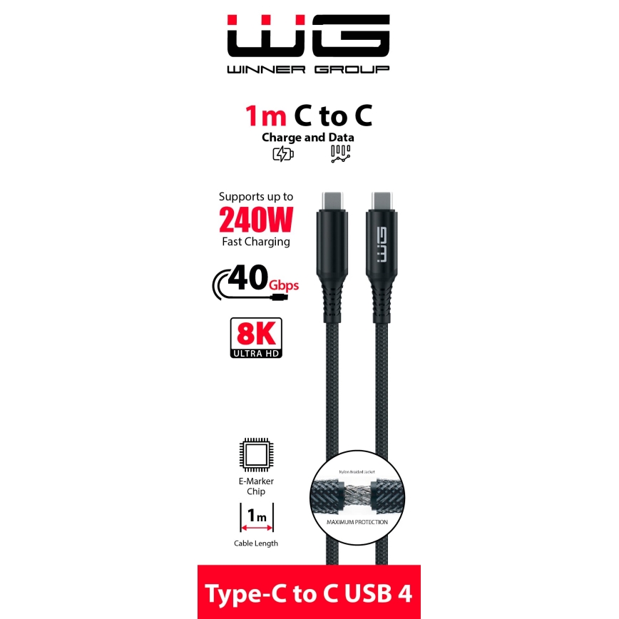 Winner Group - USB vads USB-C / USB-C 240W 1m melna