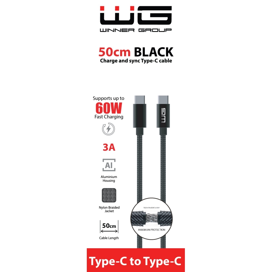 Winner Group - USB vads USB-C / USB-C 50cm melna