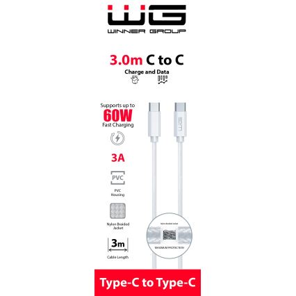 Winner Group - USB vads USB-C / USB-C 60W 3m balta