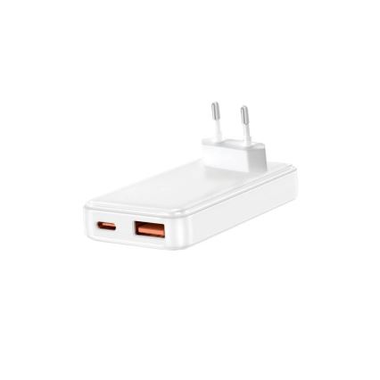 Winner Group - Uzlādes adapteris GaN 1x USB-A + 1x USB-C 30 W balts