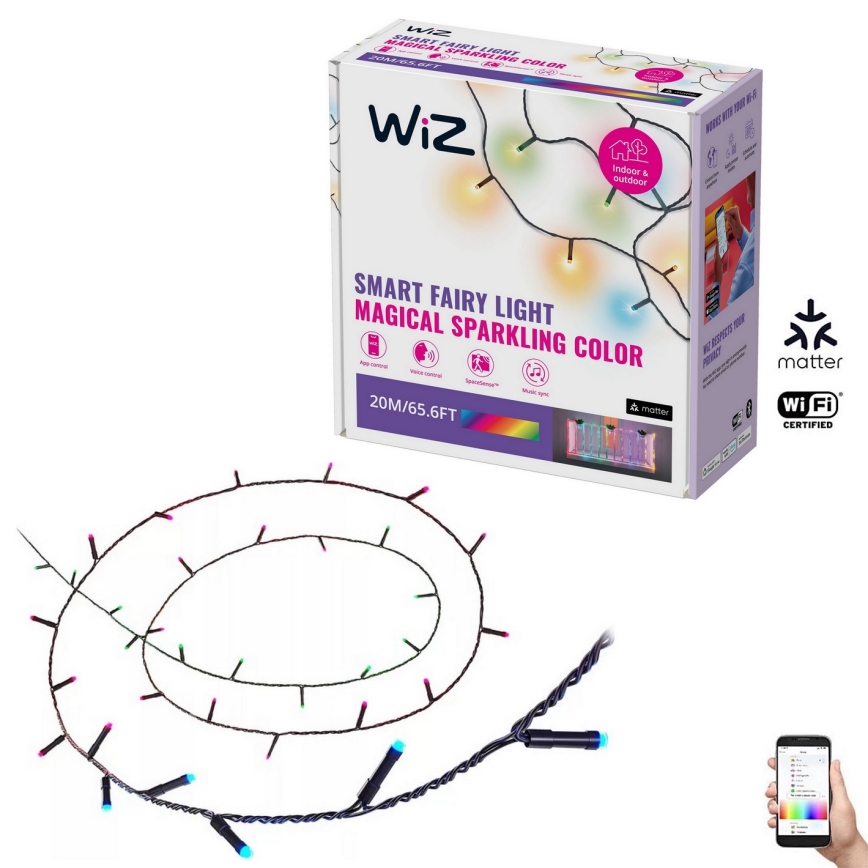 WiZ - LED RGBW Aptumšojama āra virtene 160xLED 20m IP44 2700-5000K Wi-Fi