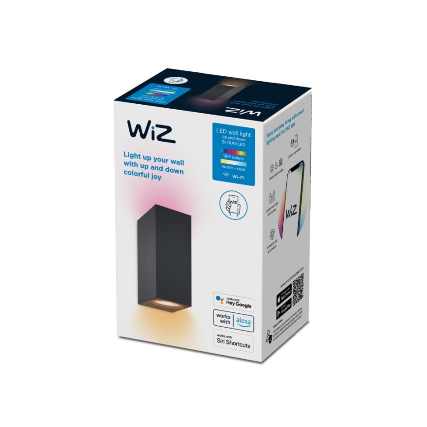 WiZ -LED RGBW Aptumšojama sienas lampa UP&DOWN 2xGU10/4,7W/230V 2200-6500K Wi-Fi CRI 90 melna