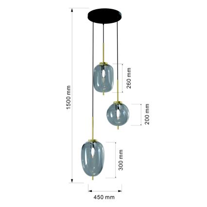 Wofi 5007-302 - Lustra ar auklu BELLEVILLE 3xE14/40W/230V melna/zelta