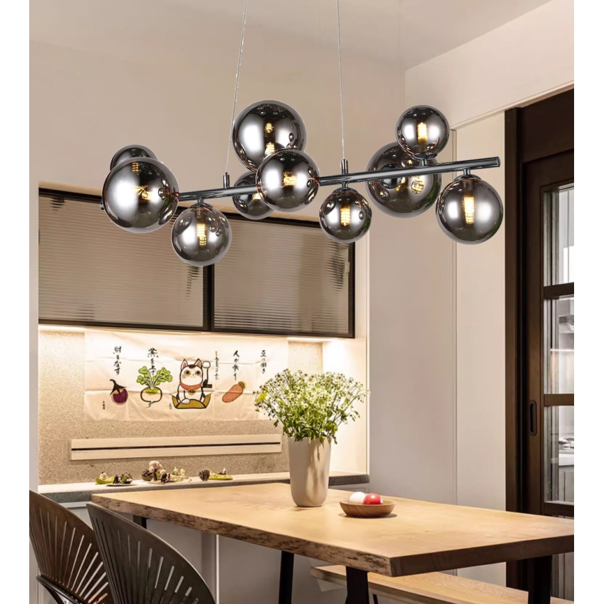 Wofi 6014.10.24.9000 - LED Lustra ar auklu VILLA 10xG9/3W/230V melna/spīdīgi hromēts
