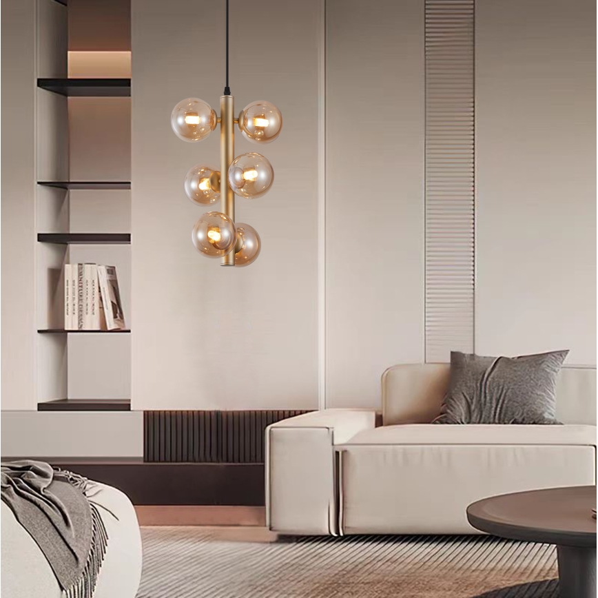 Wofi 6014-601W - LED Lustra ar auklu VILLA 6xG9/3W/230V zelta