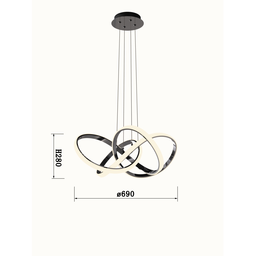 Wofi 6134-105L - LED Aptumšojama lustra ar auklu INDIGO LED/50W/230V melna/spīdīgi hromēts