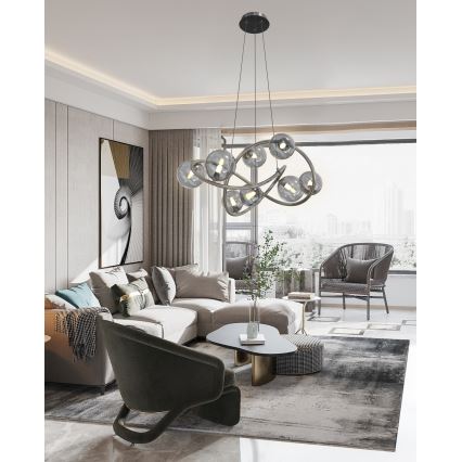 Wofi 7014-805 - LED Lustra ar auklu NANCY 8xG9/3,5W/230V melna/spīdīgi hromēts