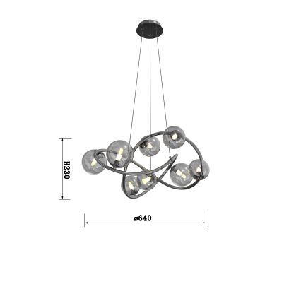 Wofi 7014-805 - LED Lustra ar auklu NANCY 8xG9/3,5W/230V melna/spīdīgi hromēts