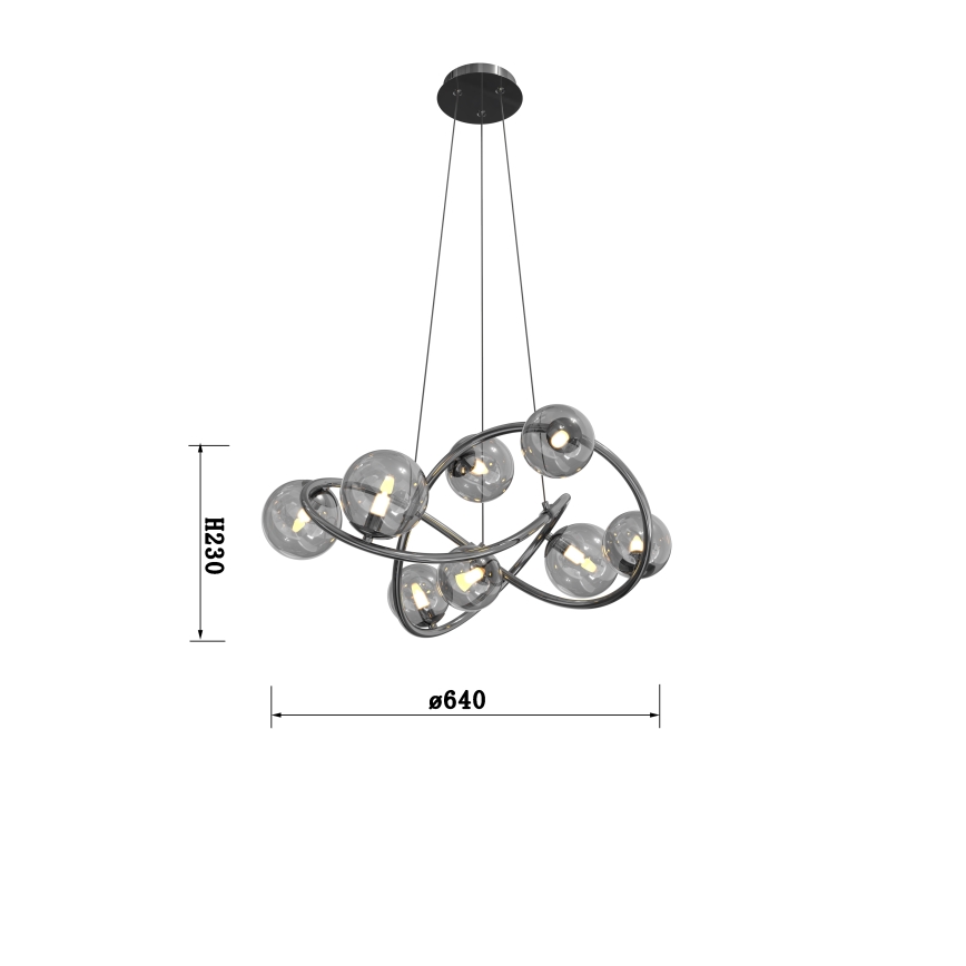 Wofi 7014-805 - LED Lustra ar auklu NANCY 8xG9/3,5W/230V melna/spīdīgi hromēts