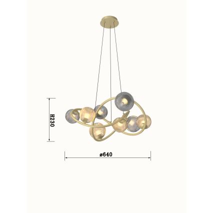 Wofi 7015-804 - LED Lustra ar auklu METZ 8xG9/3,5W/230V zelta/pelēka