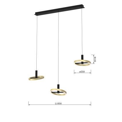 Wofi 7016-304 - LED Aptumšojama lustra ar auklu BREST LED/26W/230V melna/zelta