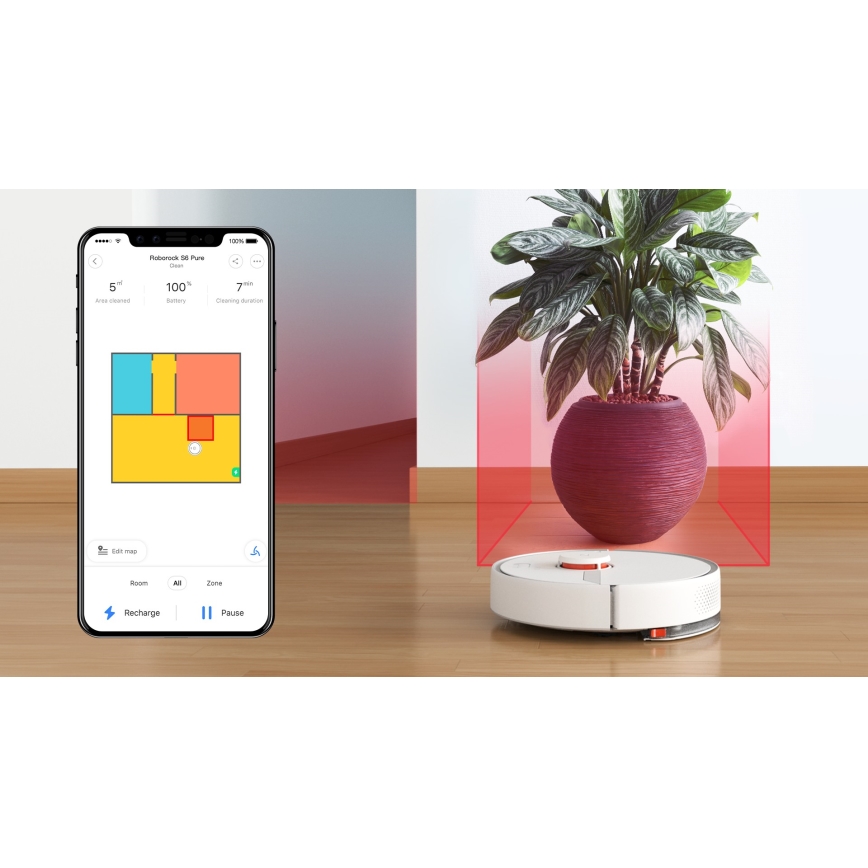 Xiaomi - SViedais robotu putekļsūcējs ROBOROCK S6 Pure 58W Wi-Fi balts