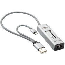 Yenkee - USB 2.0 un USB-C OTG sadalītājs un karšu lasītājs