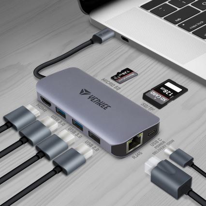 Yenkee - Vairāku pieslēgvietu adapteris 8in1 USB tips C