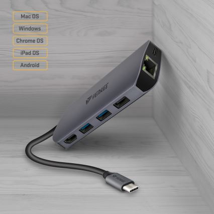 Yenkee - Vairāku pieslēgvietu adapteris 8in1 USB tips C