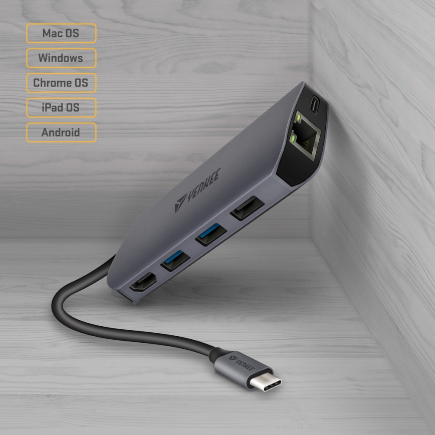 Yenkee - Vairāku pieslēgvietu adapteris 8in1 USB tips C