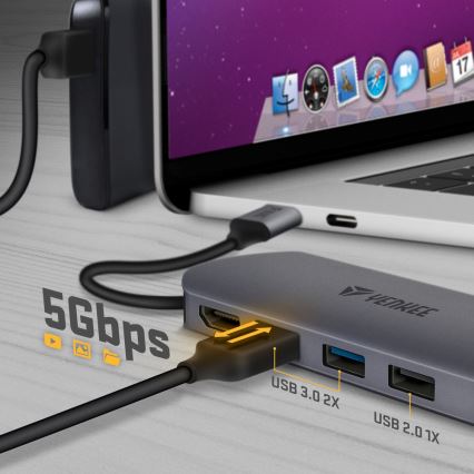 Yenkee - Vairāku pieslēgvietu adapteris 8in1 USB tips C