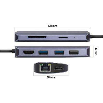 Yenkee - Vairāku pieslēgvietu adapteris 8in1 USB tips C