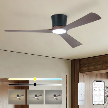 ZEVENTI - AUREX LED dimmējams griestu ventilators/24W/230V 3000/4000/6000K Wi-Fi Tuya melns/valrieksts + tālvadības pults