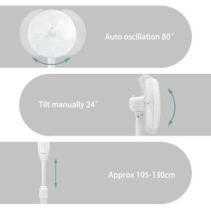 ZEVENTI - Statīva ventilators FLOW 45W/230V 120 cm balts