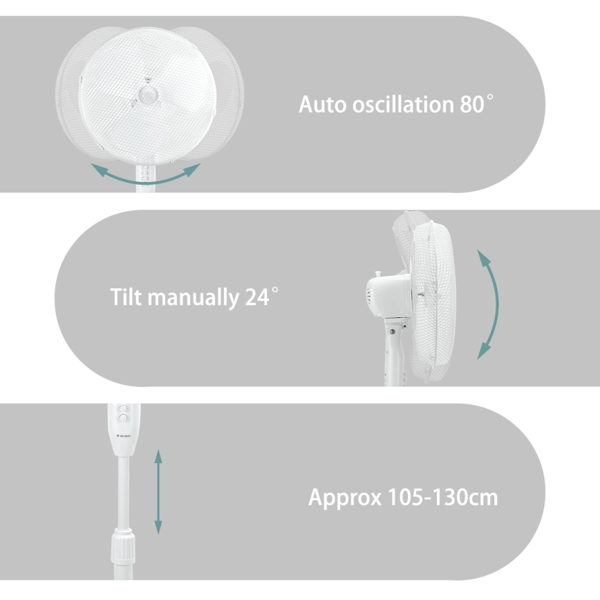ZEVENTI - Statīva ventilators FLOW 45W/230V 120 cm balts