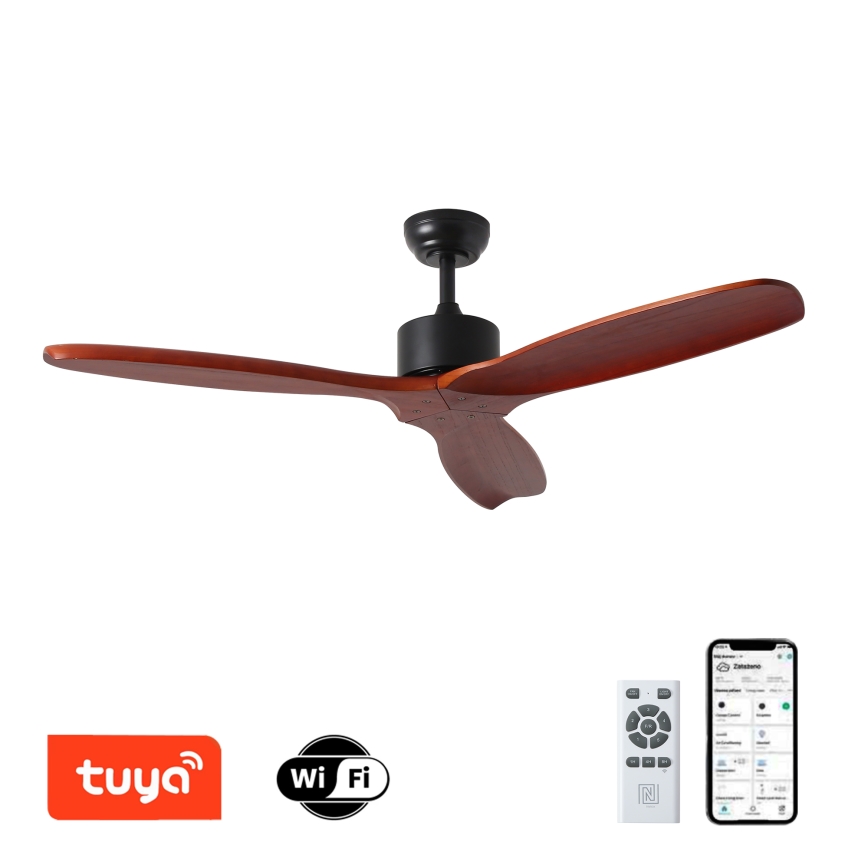 ZEVENTI - Griestu ventilators CUENCA Wi-Fi Tuya melna/ozols + tālvadības pults