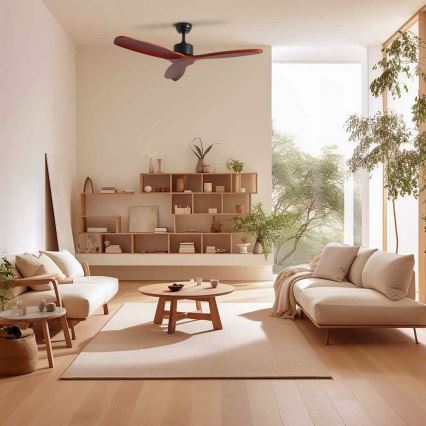 ZEVENTI - Griestu ventilators CUENCA Wi-Fi Tuya melna/ozols + tālvadības pults