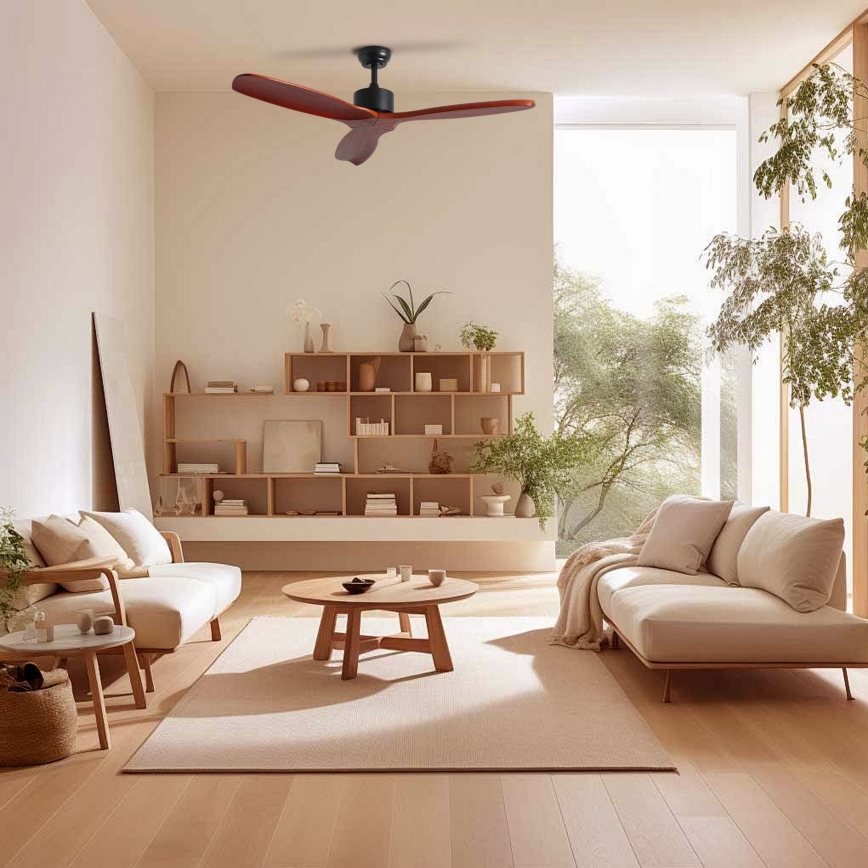 ZEVENTI - Griestu ventilators CUENCA Wi-Fi Tuya melna/ozols + tālvadības pults
