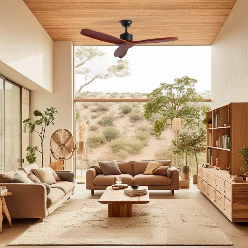ZEVENTI - Griestu ventilators CUENCA Wi-Fi Tuya melna/ozols + tālvadības pults