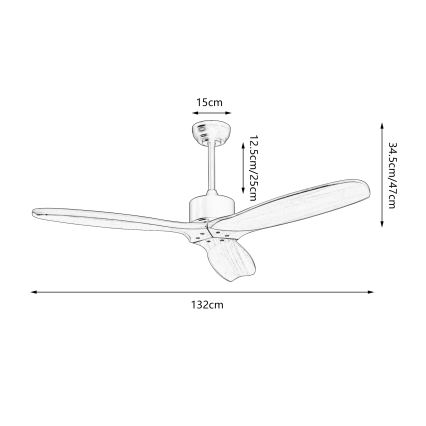ZEVENTI - Griestu ventilators CUENCA Wi-Fi Tuya melna/ozols + tālvadības pults