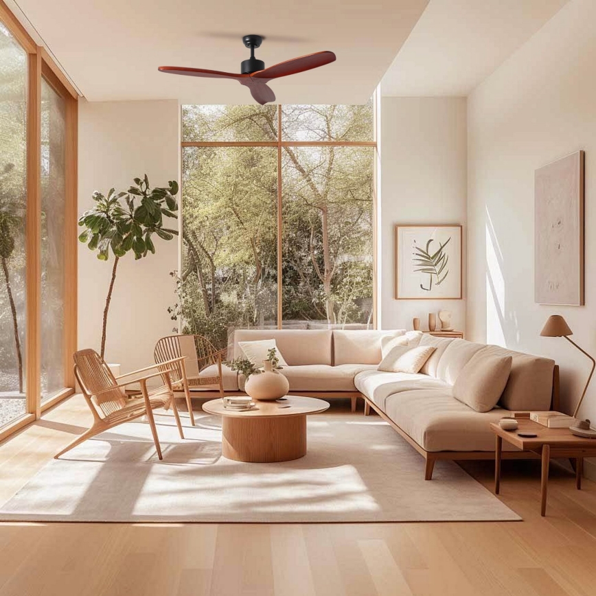 ZEVENTI - Griestu ventilators CUENCA ar Wi-Fi Tuya, melns/ozols + tālvadības pults