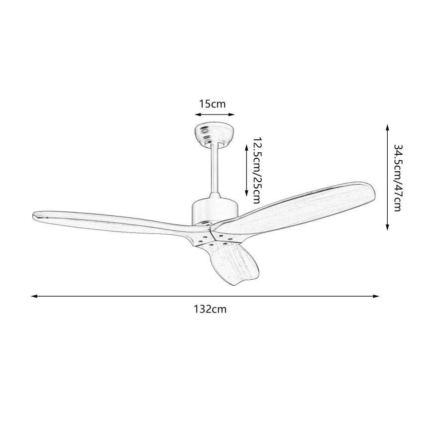 ZEVENTI - Griestu ventilators CUENCA ar Wi-Fi Tuya, melns/ozols + tālvadības pults