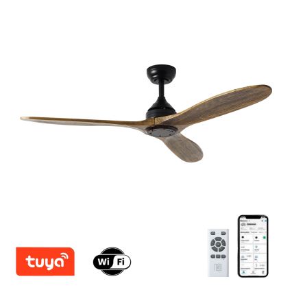 ZEVENTI - Griestu ventilators LAURIA Wi-Fi Tuya melna/ozols + tālvadības pults