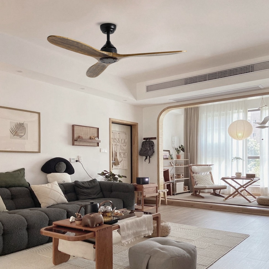 ZEVENTI - Griestu ventilators LAURIA Wi-Fi Tuya melna/ozols + tālvadības pults