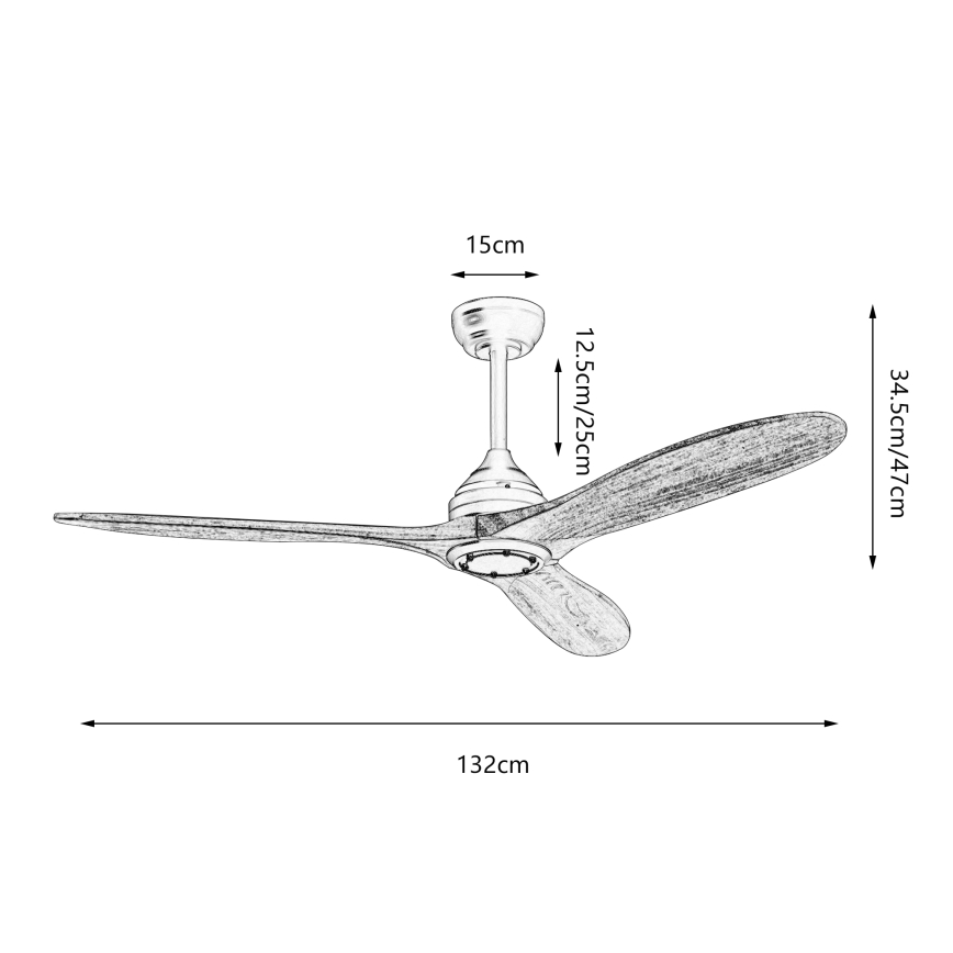 ZEVENTI - Griestu ventilators LAURIA Wi-Fi Tuya melna/ozols + tālvadības pults