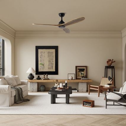 ZEVENTI - Griestu ventilators LAURIA Wi-Fi Tuya melns/ozols + tālvadības pults